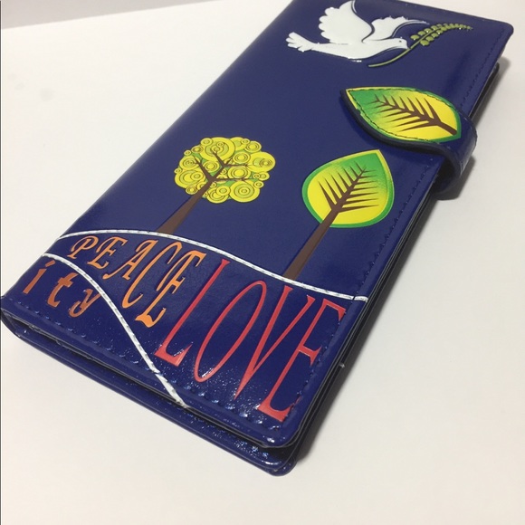 Shagwear Handbags - NWT Vegan Leather Wallet - Peace Doves -Royal Blue